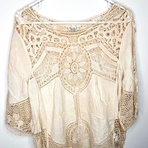 Forever 21+ Cream BOHO Crochet Top 2x/3x